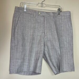 Crosby & Howard Mens Beige Herringbone Linen Blend Shorts Size 36 Flat Front
